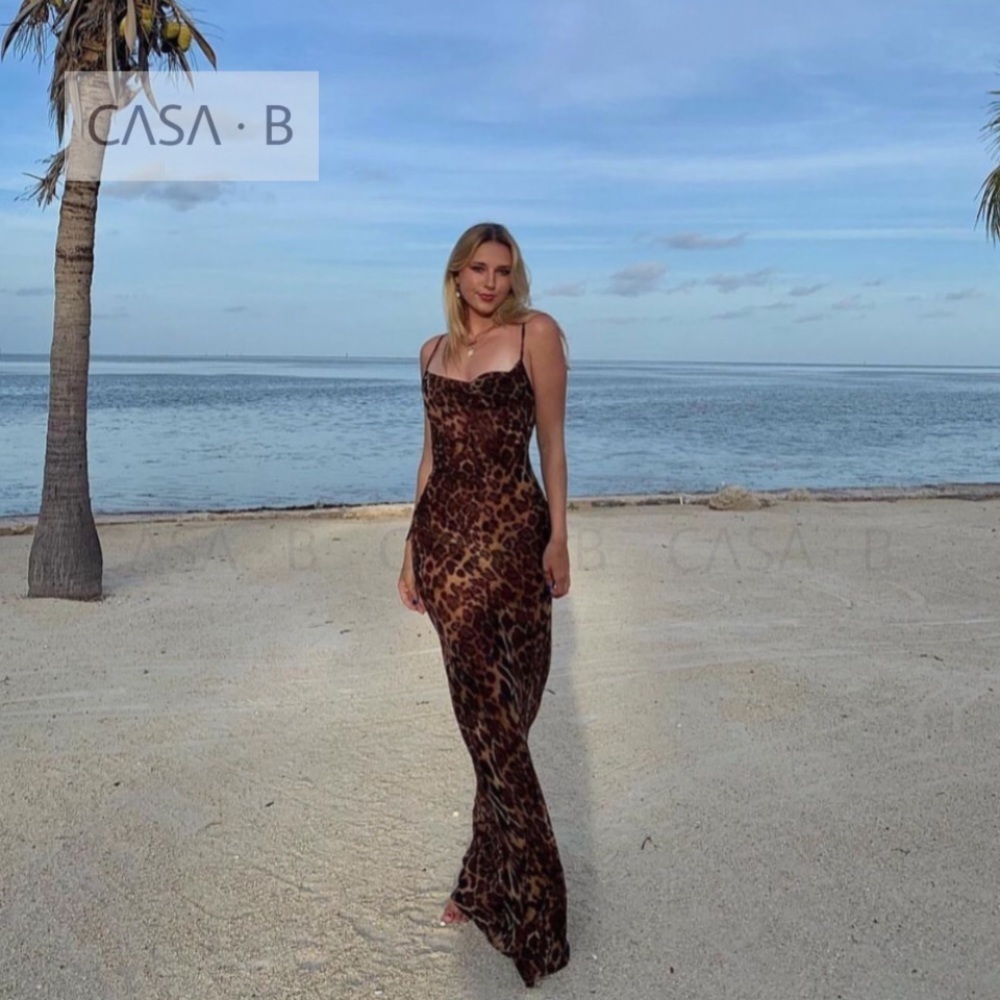 5⭐️CASA B |Vivianne Leopard Print Draped Open Back Sheer Maxi Dress - Picture 6 of 7